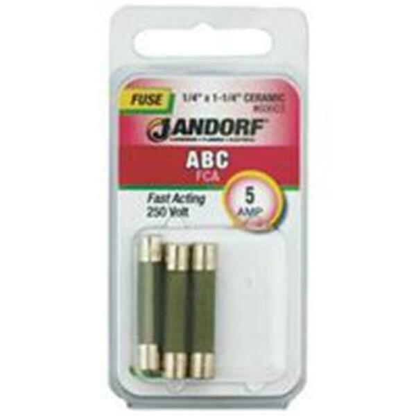 Jandorf UL Class Fuse, ABC Series, Fast-Acting, 5A, 250V AC 3397569